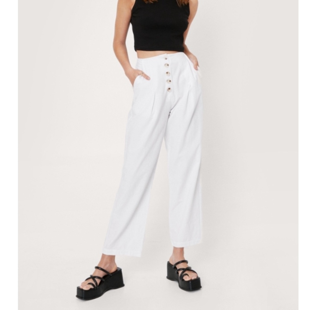 Nasty Gal Linen Look Cropped Wide Leg Pants
